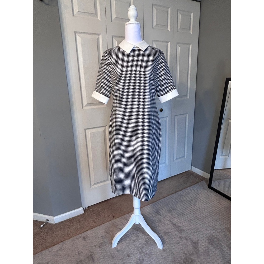Shelby&Palmer Womens Dress Houndstooth Black White Peter Pan Collar Size 8